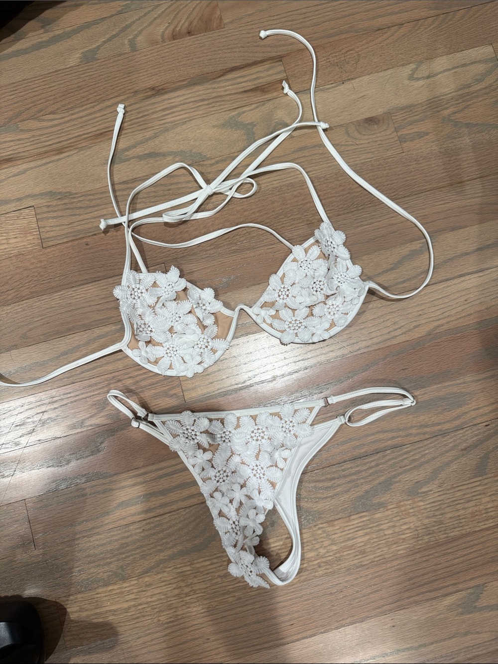 White Floral Lace Bikini Set - Women's Intimates